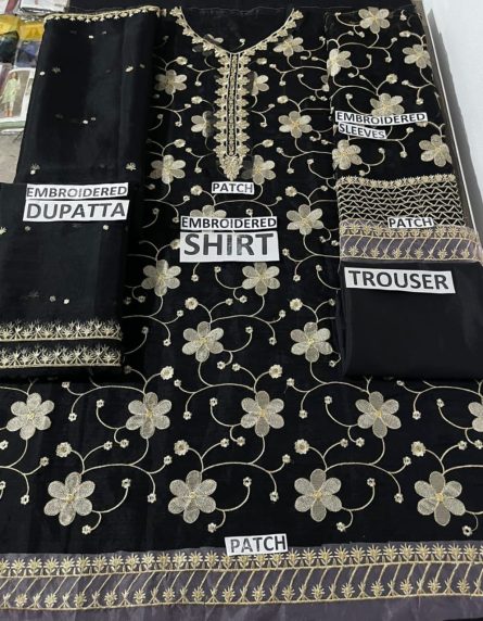 Urban Trend Elegant Black Embroidered 3-Piece Lawn Suit - Image 3