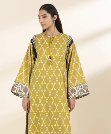 Sapphire printed yellow lawn shirt and multi-coloured cotton trouser - Image 3