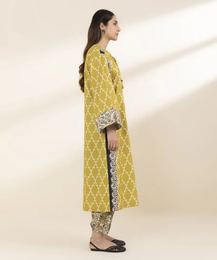 Sapphire printed yellow lawn shirt and multi-coloured cotton trouser - Image 4