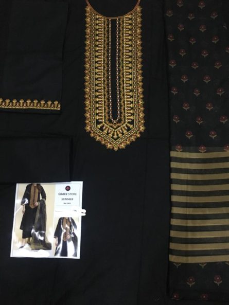 Urban Trend Classic Black & Gold Embroidered 3-Piece Lawn Suit - Image 3